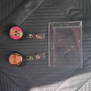 Sugar Skull ID clip set with 2 way ID Card holder